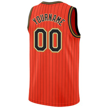 Load image into Gallery viewer, Custom Orange Black Pinstripe Black-Old Gold Authentic Basketball Jersey

