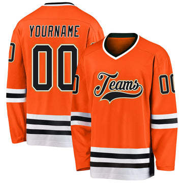 Custom Orange Black-White Hockey Jersey