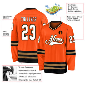 Custom Orange White-Black Hockey Jersey