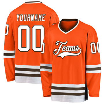 Custom Orange White-Brown Hockey Jersey