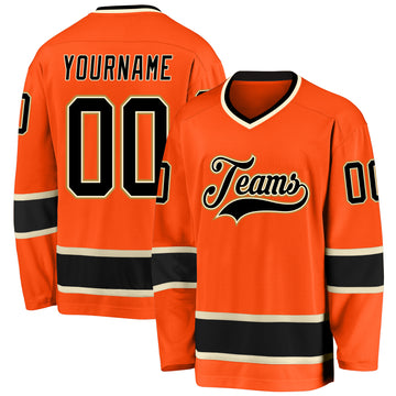 Custom Orange Black-Cream Hockey Jersey