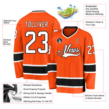 Custom Orange White-Black Hockey Jersey