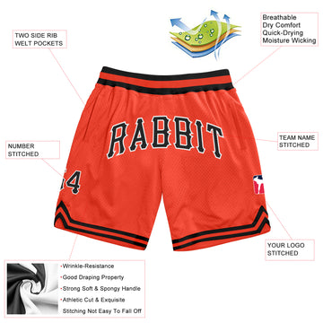 Custom Orange Black-White Authentic Throwback Basketball Shorts