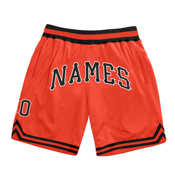 Custom Orange Black-White Authentic Throwback Basketball Shorts