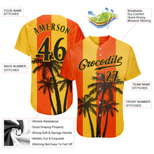 Load image into Gallery viewer, Custom Orange Black-Gold 3D Pattern Design Hawaii Coconut Trees Authentic Baseball Jersey

