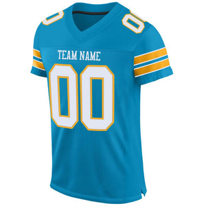 Custom Panther Blue White-Gold Mesh Authentic Football Jersey