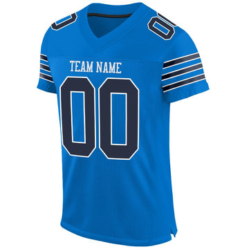 Custom Panther Blue Navy-White Mesh Authentic Football Jersey