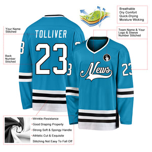 Custom Panther Blue White-Black Hockey Jersey