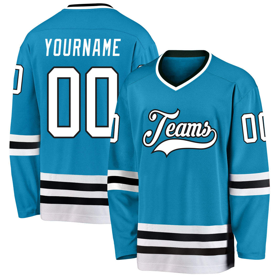 Custom Panther Blue White-Black Hockey Jersey