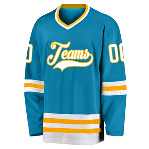 Custom Panther Blue White-Gold Hockey Jersey