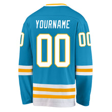 Load image into Gallery viewer, Custom Panther Blue White-Gold Hockey Jersey
