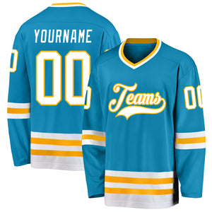 Custom Panther Blue White-Gold Hockey Jersey