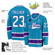 Load image into Gallery viewer, Custom Panther Blue White-Purple Hockey Jersey
