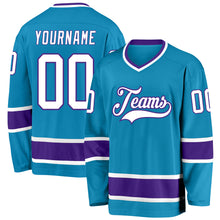 Load image into Gallery viewer, Custom Panther Blue White-Purple Hockey Jersey
