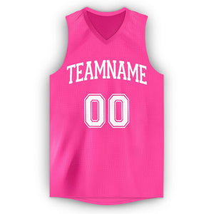 Custom Pink White V-Neck Basketball Jersey - Fcustom