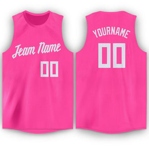 Custom Pink White Round Neck Basketball Jersey - Fcustom