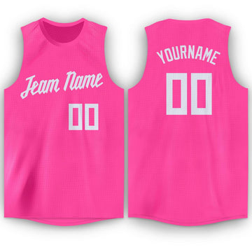 Custom Pink White Round Neck Basketball Jersey - Fcustom