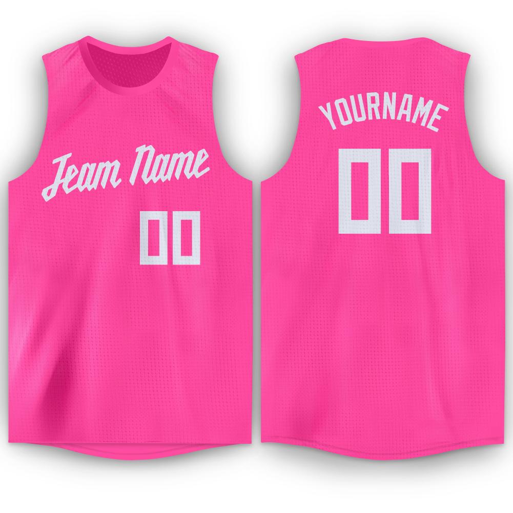 Custom Pink White Round Neck Basketball Jersey - Fcustom