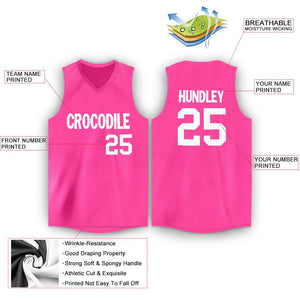 Custom Pink White V-Neck Basketball Jersey - Fcustom