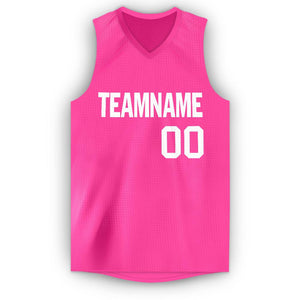 Custom Pink White V-Neck Basketball Jersey - Fcustom