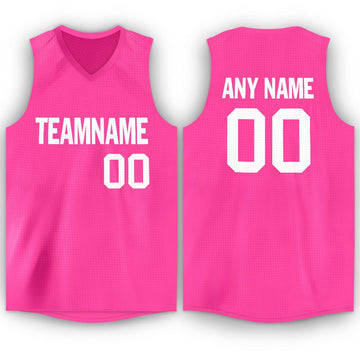 Custom Pink White V-Neck Basketball Jersey - Fcustom