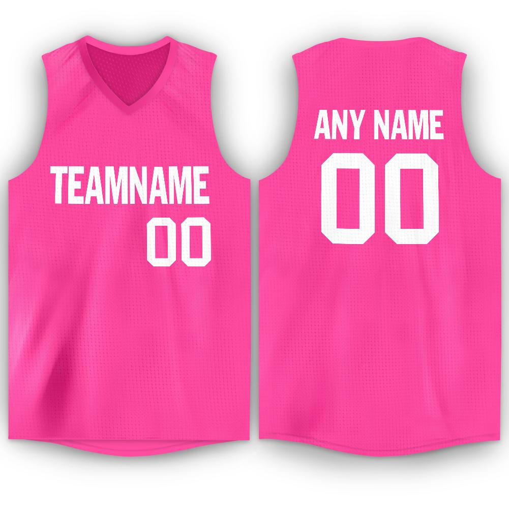 Custom Pink White V-Neck Basketball Jersey - Fcustom