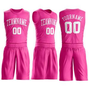 Custom Pink White Round Neck Suit Basketball Jersey - Fcustom