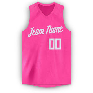 Custom Pink White V-Neck Basketball Jersey - Fcustom