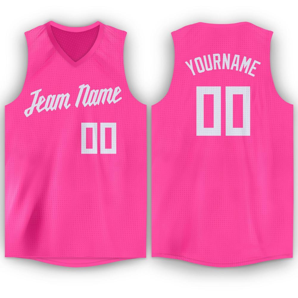 Custom Pink White V-Neck Basketball Jersey - Fcustom