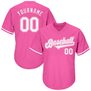 Custom Pink White-Pink Authentic Throwback Rib-Knit Baseball Jersey Shirt