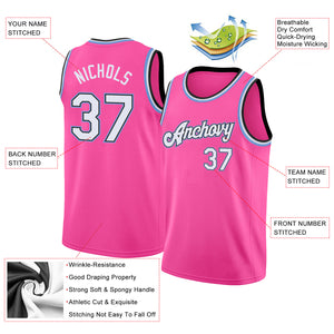 Custom Pink White-Light Blue Round Neck Rib-Knit Basketball Jersey