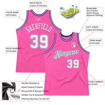 Custom Pink White-Purple Authentic Throwback Basketball Jersey