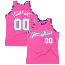 Load image into Gallery viewer, Custom Pink White-Purple Authentic Throwback Basketball Jersey
