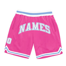 Load image into Gallery viewer, Custom Pink White-Light Blue Authentic Throwback Basketball Shorts
