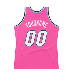 Custom Pink White-Light Blue Authentic Throwback Basketball Jersey