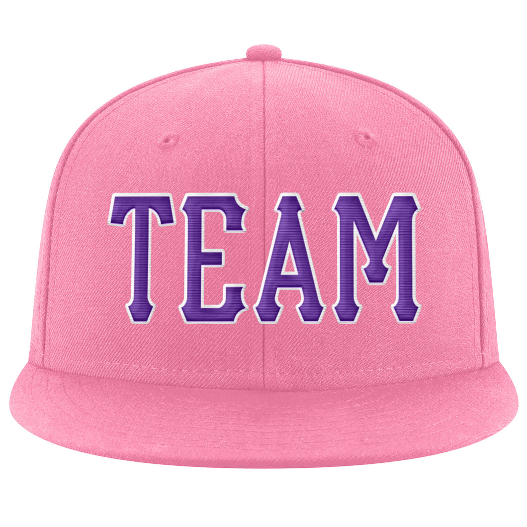 Custom Pink Purple-White Stitched Adjustable Snapback Hat