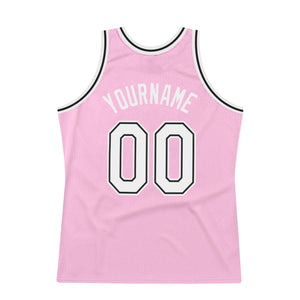 Custom Light Pink White-Black Authentic Throwback Basketball Jersey