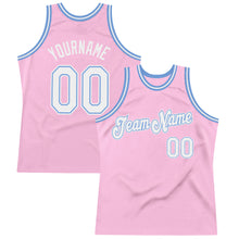 Load image into Gallery viewer, Custom Light Pink White-Light Blue Authentic Throwback Basketball Jersey
