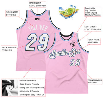 Custom Light Pink White-Light Blue Authentic Throwback Basketball Jersey