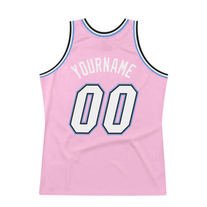 Custom Light Pink White-Light Blue Authentic Throwback Basketball Jersey