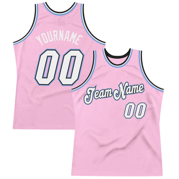 Custom Light Pink White-Light Blue Authentic Throwback Basketball Jersey