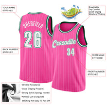 Load image into Gallery viewer, Custom Pink White Pinstripe White-Kelly Green Authentic Throwback Basketball Jersey
