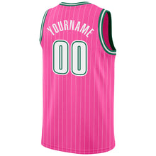 Load image into Gallery viewer, Custom Pink White Pinstripe White-Kelly Green Authentic  Basketball Jersey
