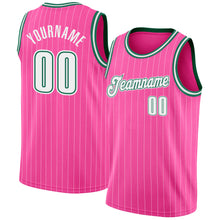 Load image into Gallery viewer, Custom Pink White Pinstripe White-Kelly Green Authentic  Basketball Jersey
