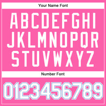 Load image into Gallery viewer, Custom Pink White Pinstripe White-Light Blue Authentic Basketball Jersey

