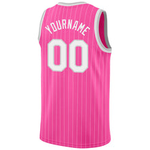 Load image into Gallery viewer, Custom Pink White Pinstripe White-Gray Authentic Basketball Jersey
