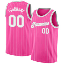 Load image into Gallery viewer, Custom Pink White Pinstripe White-Gray Authentic Basketball Jersey
