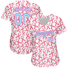 Load image into Gallery viewer, Custom Pink Light Blue-Pink 3D Pattern Design Breast Cancer Authentic Baseball Jersey
