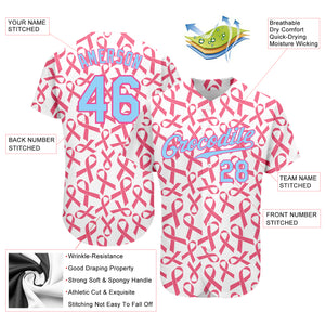 Custom Pink Light Blue-Pink 3D Pattern Design Breast Cancer Authentic Baseball Jersey