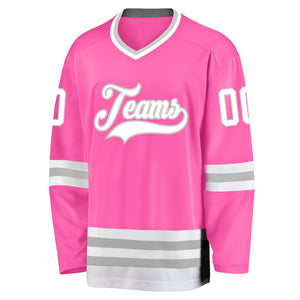 Custom Pink White-Gray Hockey Jersey